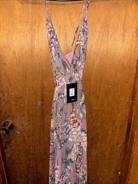 Fashion Nova Mauve Pink Floral V-Neck Maxi Dress